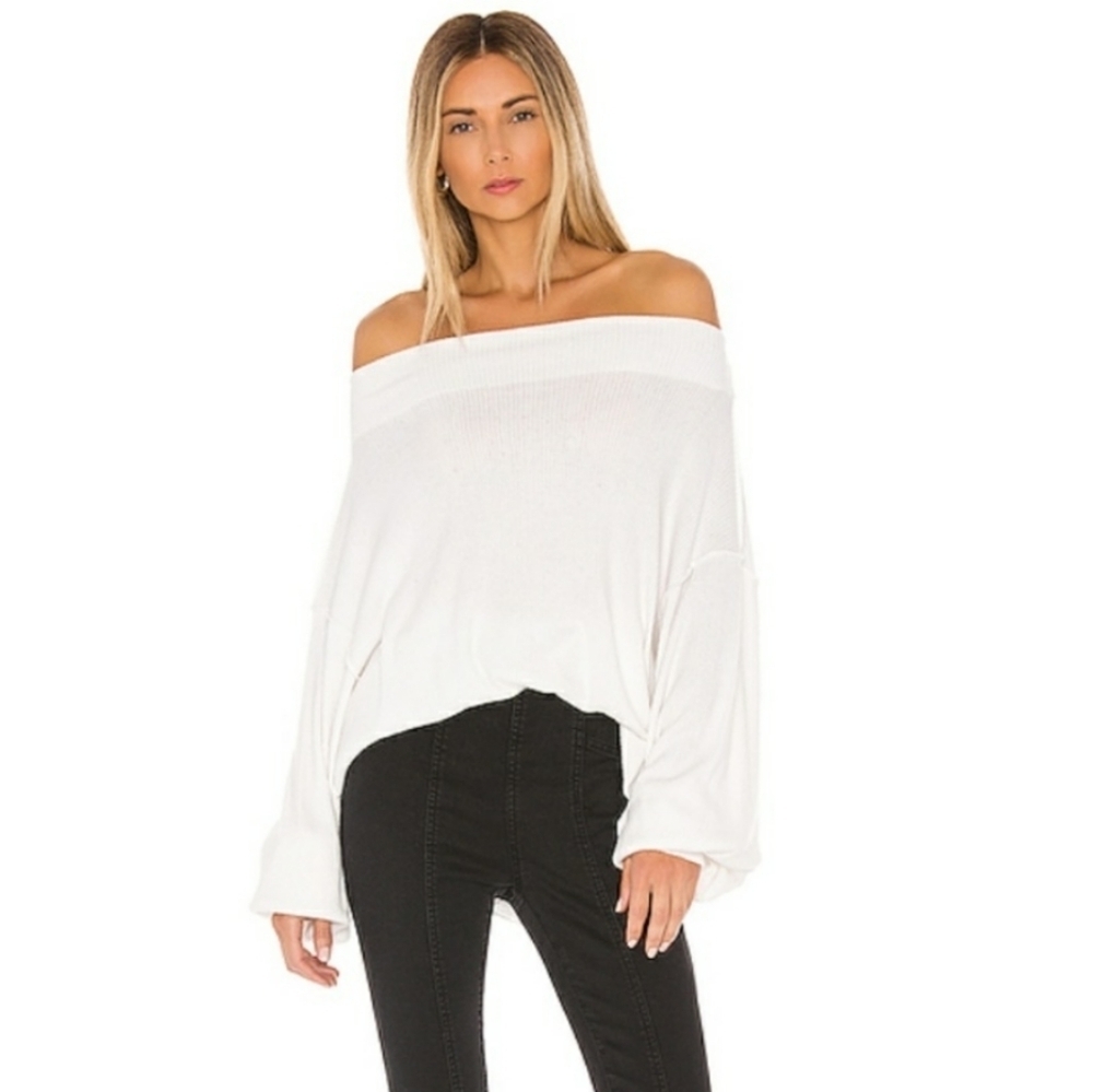 FREE PEOPLE // super soft comfy-chic off shoulder knit top sweater - Picture 4 of 6